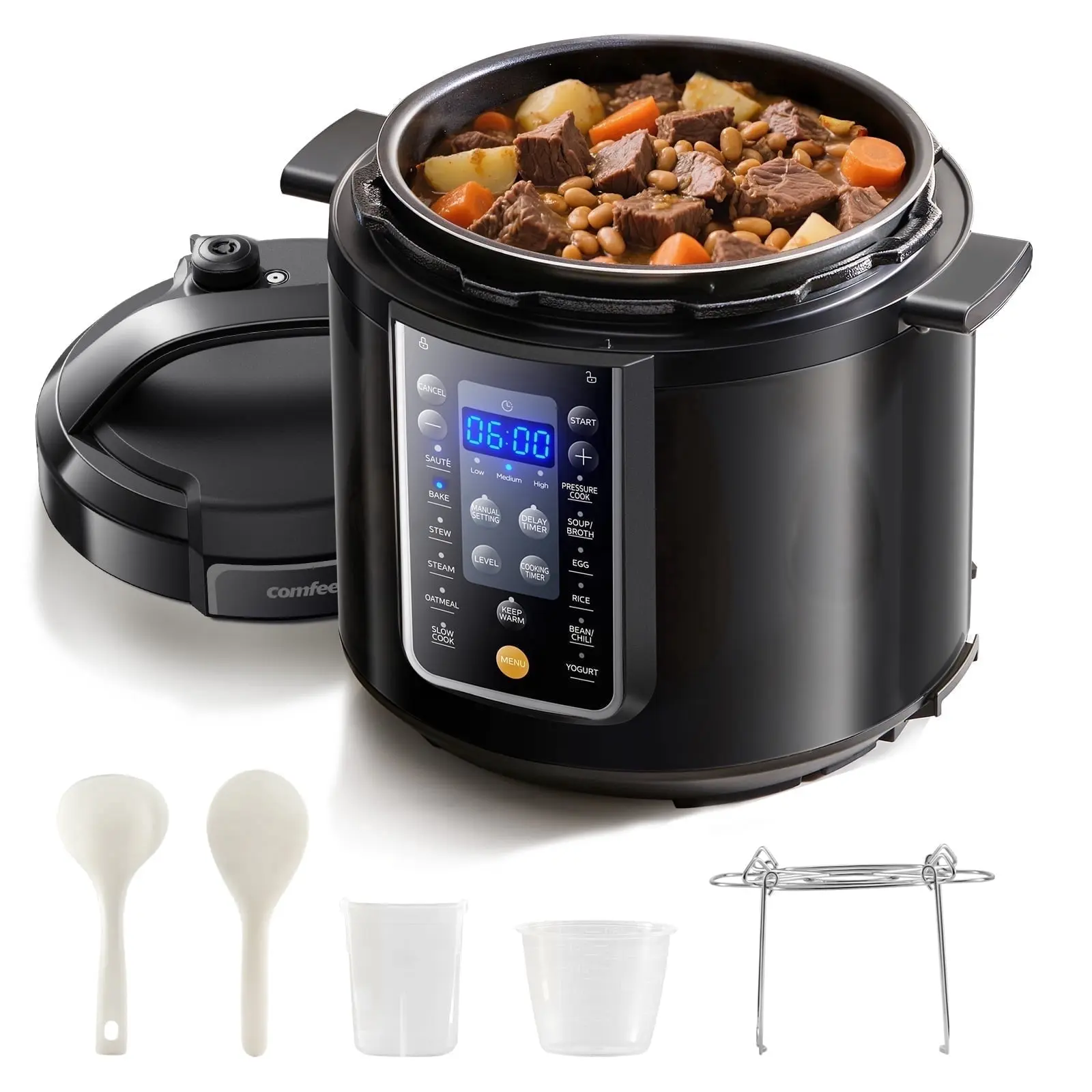 COMFEE’ 6QT Electric Pressure Cooker, 9-in-1 Instant Multi Cooker Olla de Presion Rice Cooker Slow Cooker Steamer Sauté Yogurt Maker Non-Stick Pot
