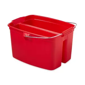 Red Plastic 19 Qt. Dual Compartment Bucket for Home Cleaning, Double Bucket with Dual-Basin System and Built-in Bail Handle