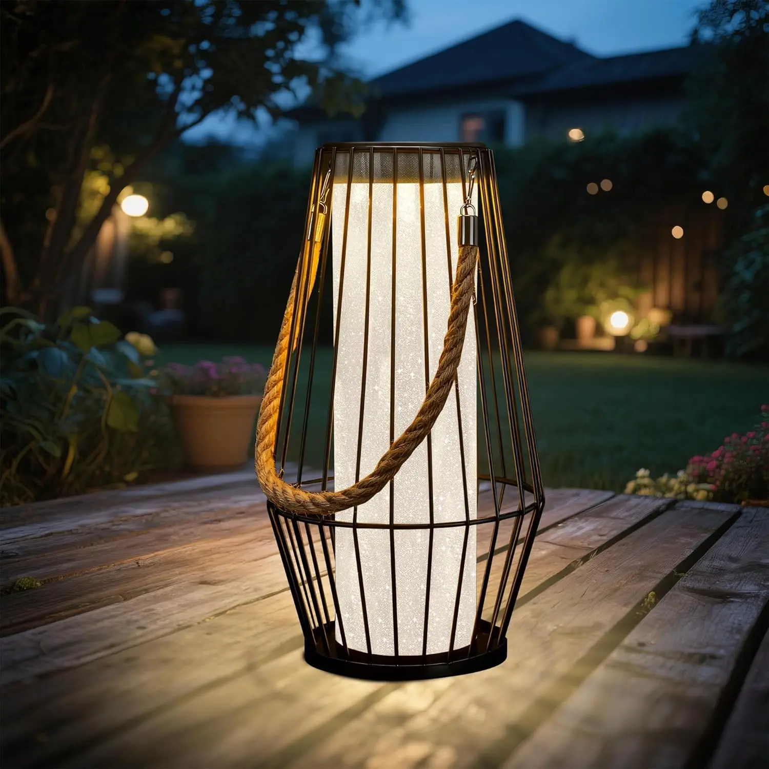 Large Solar Hanging Lantern - USB & Solar Rechargeable, Waterproof Outdoor Warm Glow Light for Patio, Garden Decor