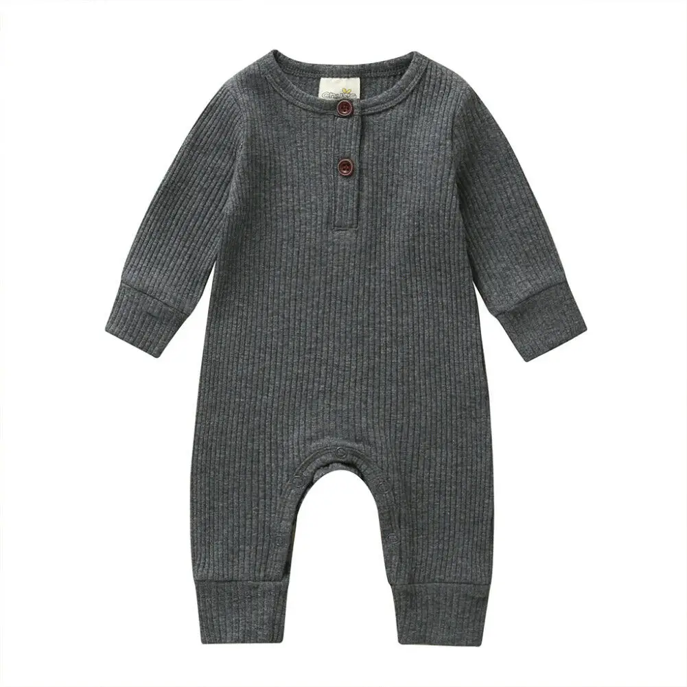 Newborn Baby Boy Girl Clothes Button Ribbed Knit Romper Jumpsuit Solid Color Outfit Infant Clothing