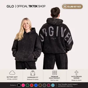 GOD'S LOVE OVERCOMES GLO Kingdom Essential Hoodie Snow Wash Inspirational Unisex Cozy Worship Lifestyle Wear 360GSM Cotton Polyester Fleece - Womenswear Fabric Everyday