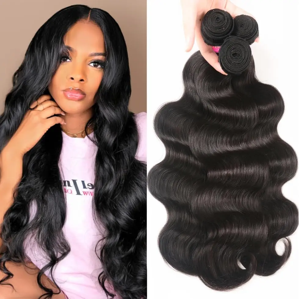 12A 3 Bundle Sets Body Wave Human Hair Extensions Quick Weave 3 Bundles 12-30 Inch Hair Extensions for Black Women Natural Color