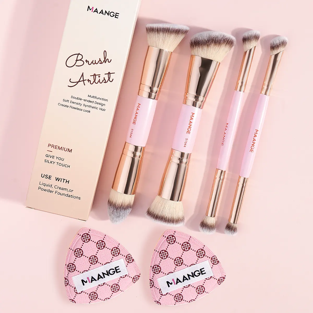 MAANGE 6pcs Makeup Tool Set Beginner Friendly 4pcs Makeup Brushes Double Side Foundation Powder Contour Brushes Double Side Concealer Eyeshadow Brushes 2pcs Air Cushion Puffs Beauty Blending Tool Two-in-One Portable#SummerWins