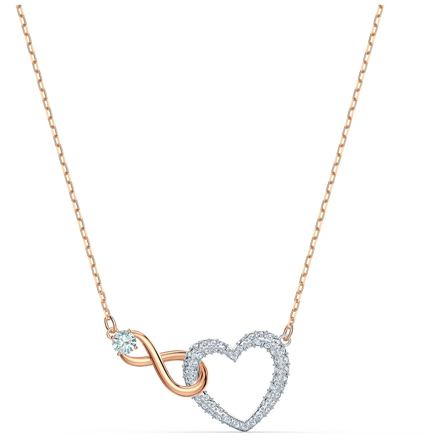Swarovski Infinity Heart Shaped Pendant Necklace - White, Mixed Metal Finish, Silver Necklaces & Pendants, Romantic Gift for Partner, Love Heart Design, 5518865
