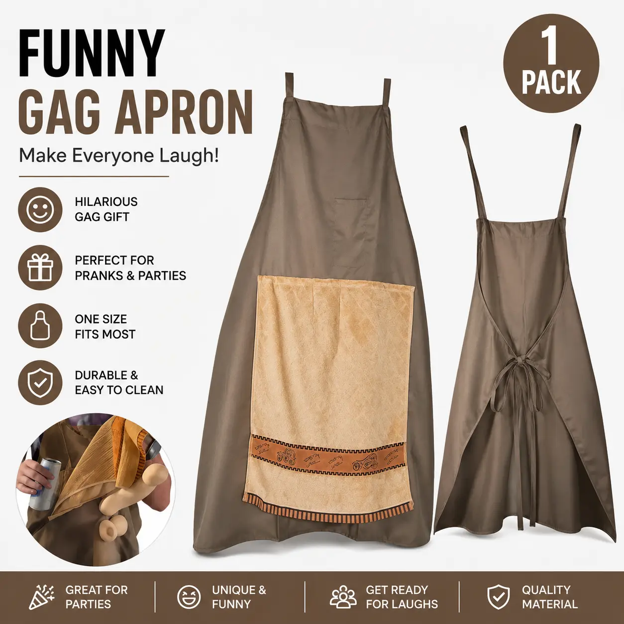 Adult Novelty Cooking Apron - 1pc All-Seasons Grill & Kitchen Leisure Gear, Fun Prank Gift for Men