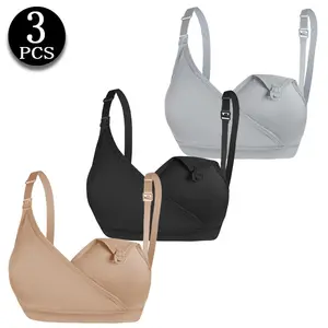3 PCS Wrap-Front Nursing Bras for Breastfeeding, Maternity Wireless Bras with One-Handed Clasp, Adjustable Straps, Postpartum Daily Wear Essentials