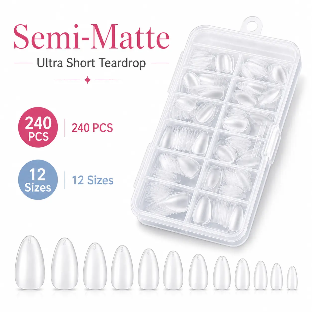 240 PCS Boxed Short Almond False Nail Tips - Semi-Transparent Semi-Matte Seamless Gel Polish-Friendly Extensions, Dual-Use Full/Half Cover Press-On Supplies with Storage Box, Beginner-Friendly No-Damage DIY Tool for Home Art, Salons (Party Gift)