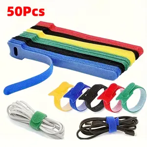 Reusable Nylon Velcro Strips, Durable Soft Self-Adhesive Tape Organizer, Office Desk Organizer, Ideal for Office Use, Mixed Colors, Plastic, Cable Ties, Cord Organizer for Desk