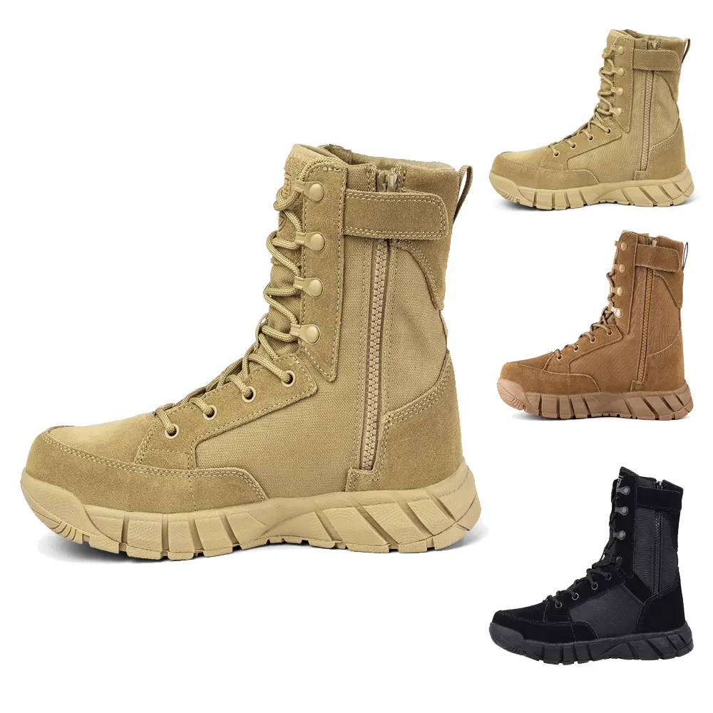 Military Lightweight Tactical Shoes Soft Leather 8 Inch Durable Breathable Zipper Laces Work Boots Hiking Mountaineering Motorcycle Boots Multiple Colors seek way male sport Outdoor Men's Lace-Up Boy Footwear Men's Patchwork Lace-Up Hiking Boots