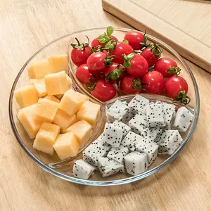 1pc Round tempered glass partition plate for fruit salad, dish separation, side dish, meal serving, household use