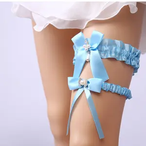 1pc Bridal Garter Belt with Blue Rhinestone & Lace - Wedding Dress Accessory, Rhinestone-Adorned Leg Ring & Matching Garter Suitable for Brides, Prom, Special Occasions