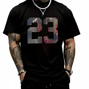 Men's Black Graphic T-shirt Cotton Short Sleeve Crewneck Tops Vintage Number 23 Basketball Print Streetwear Summer Casual Hip Hop Style Tees Breathable Soft Fabric Fashion Shirt for Men