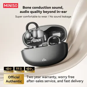 MINISO MS502 Clip-On Ear Headphones Bluetooth 5.4 Headsets, with Heart Rate Monitoring, Wireless Audio Headphones, Suitable for Office, Sports, Study and Audio Calls, IPX5 Waterproof & Sweatproof, Built-in Microphone