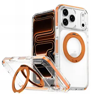 Magnetic 360° Rotating Ring Stand Smartphone Case for iPhone 15, 16 Pro Max - Hidden Kickstand, Shockproof Cellphone Cover with MagSafe, Wireless Handheld Phone Accessories