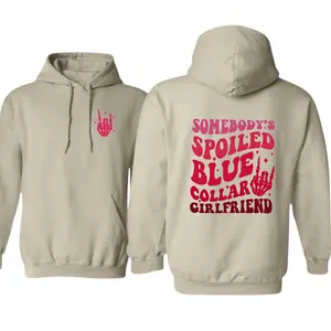 Somebody’s Spoiled Blue Collar Girlfriend Hoodie – Funny Country Girl Sweatshirt, Cute Workwear Style Hoodie, Gift For Girlfriend, Pink Retro Graphic Pullover. Unisex - Menswear, Streetwear. Men's Tops