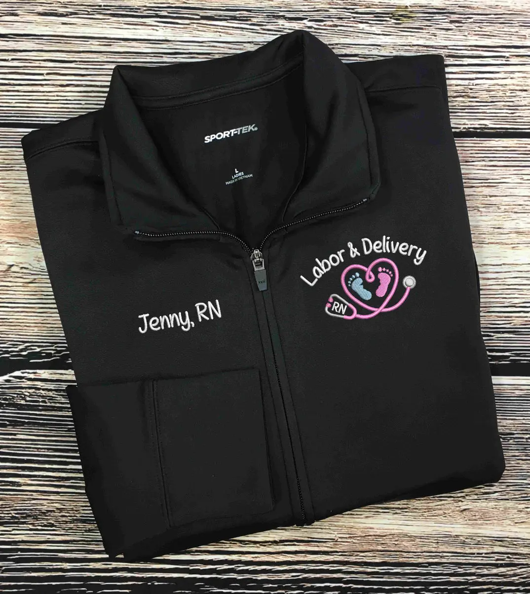 Nurse Full Zippered Jacket Sweatshirt | Labor and Delivery|Personalized Nurse Polyester Jacket|Personalized Ladies Nurse/Doctor Labor and Delivery Jacket