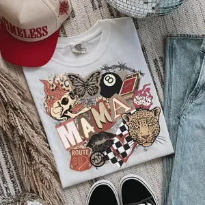 Mama Collage T-shirt, Western Retro Mom Tee, Grunge Western Mama Shirt, Cowgirl Slot Machine Sublimation, Vintage Leopard Graphic Shirt, Trendy Western