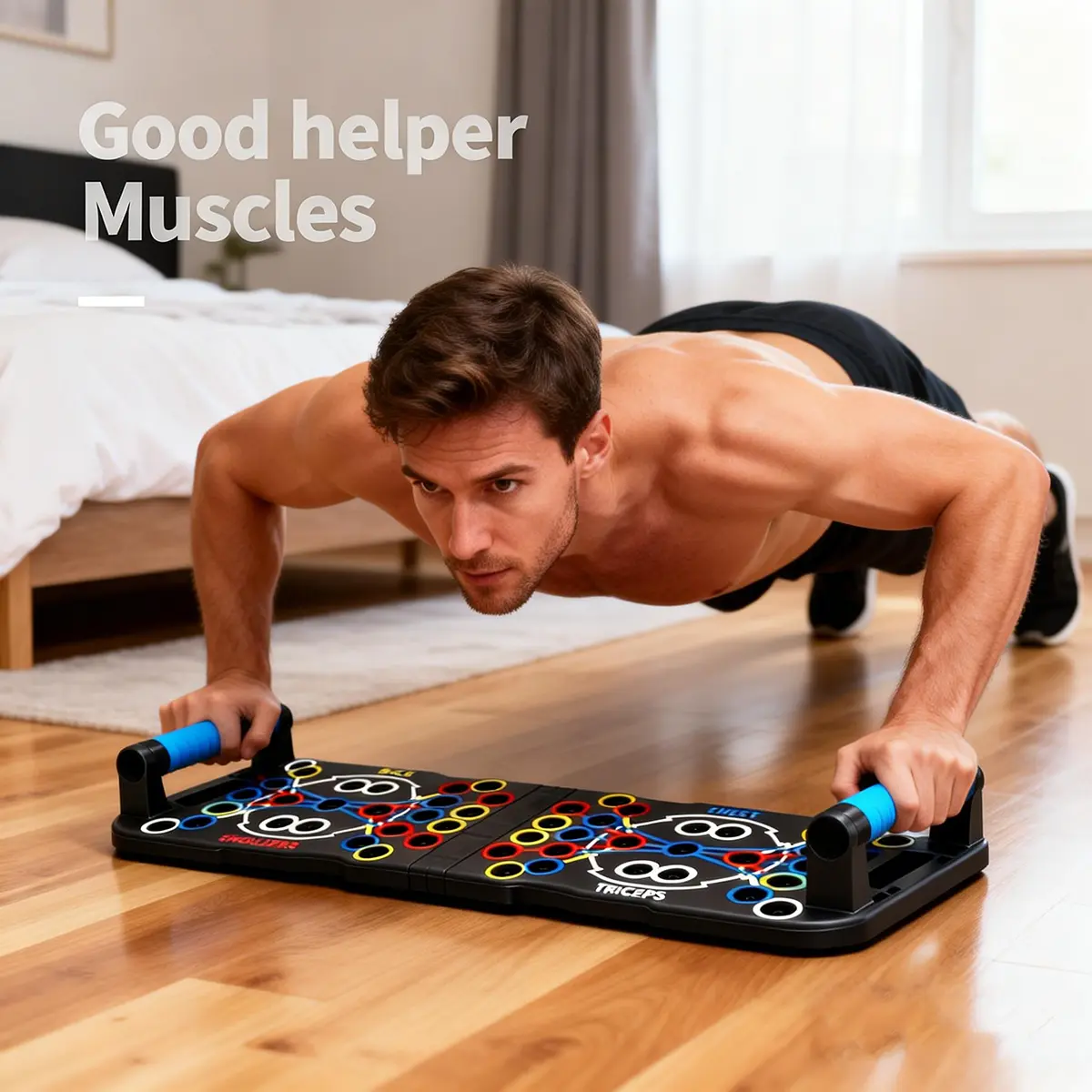 LHU 1PC 54-Hole Extended Push-Up Board for Men - Calisthenics Tools, Fitness Workout Accessories, Muscle Exercise Equipment, Portable Home Gym Push Up Stands for Strength Training