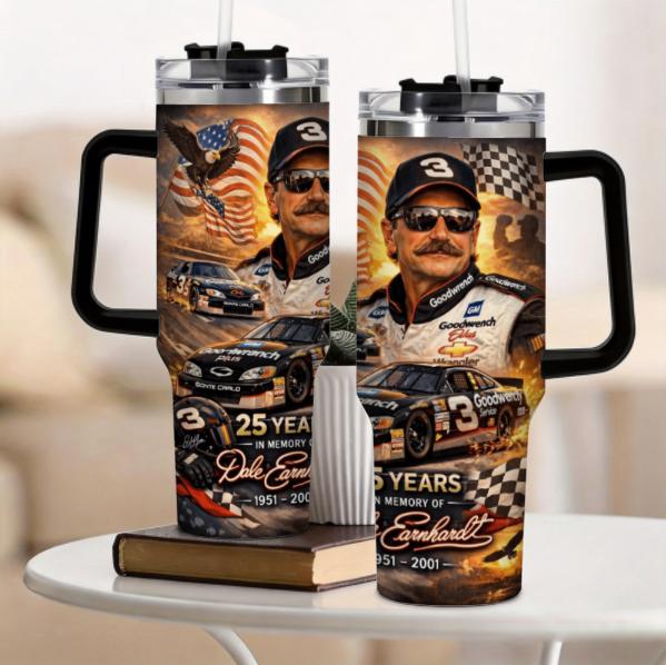 Dale Tumbler 20oz 40oz, Dale 25 years memories Tumblers, Travel Mug with Handle and Straw, Gift For Racing Fans Water Bottles Drinkware Flasks, 4th Of July Bottled