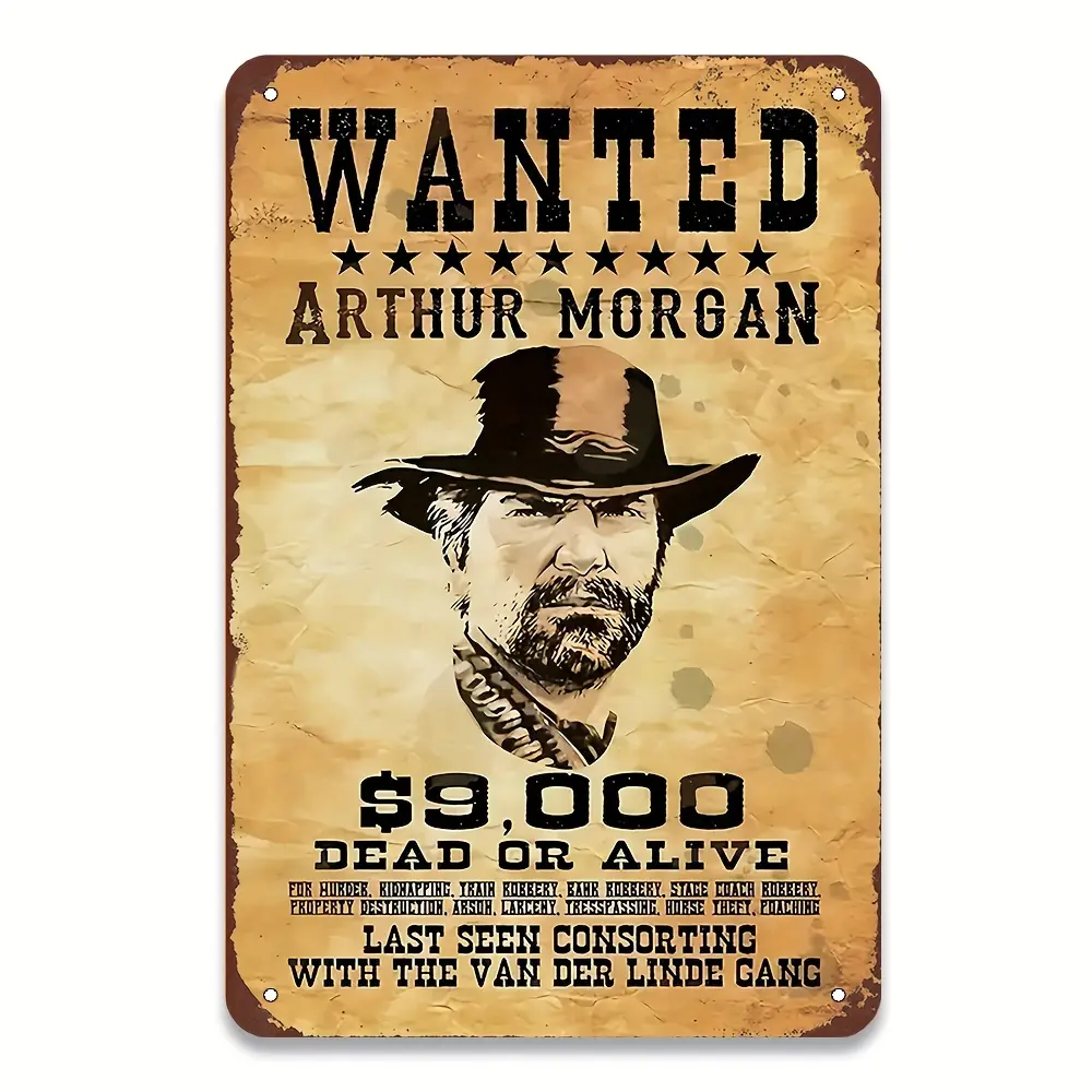 ArthurMorgan'SVintageMetalIronPoster,Measuring8x12Inches,Wrought-ironWallArt,FadeandUVResistant,Laminated,Pre-perforatedforEasyHanging,PerfectforHomeBars,GameRoomDecorationsandGifts.
