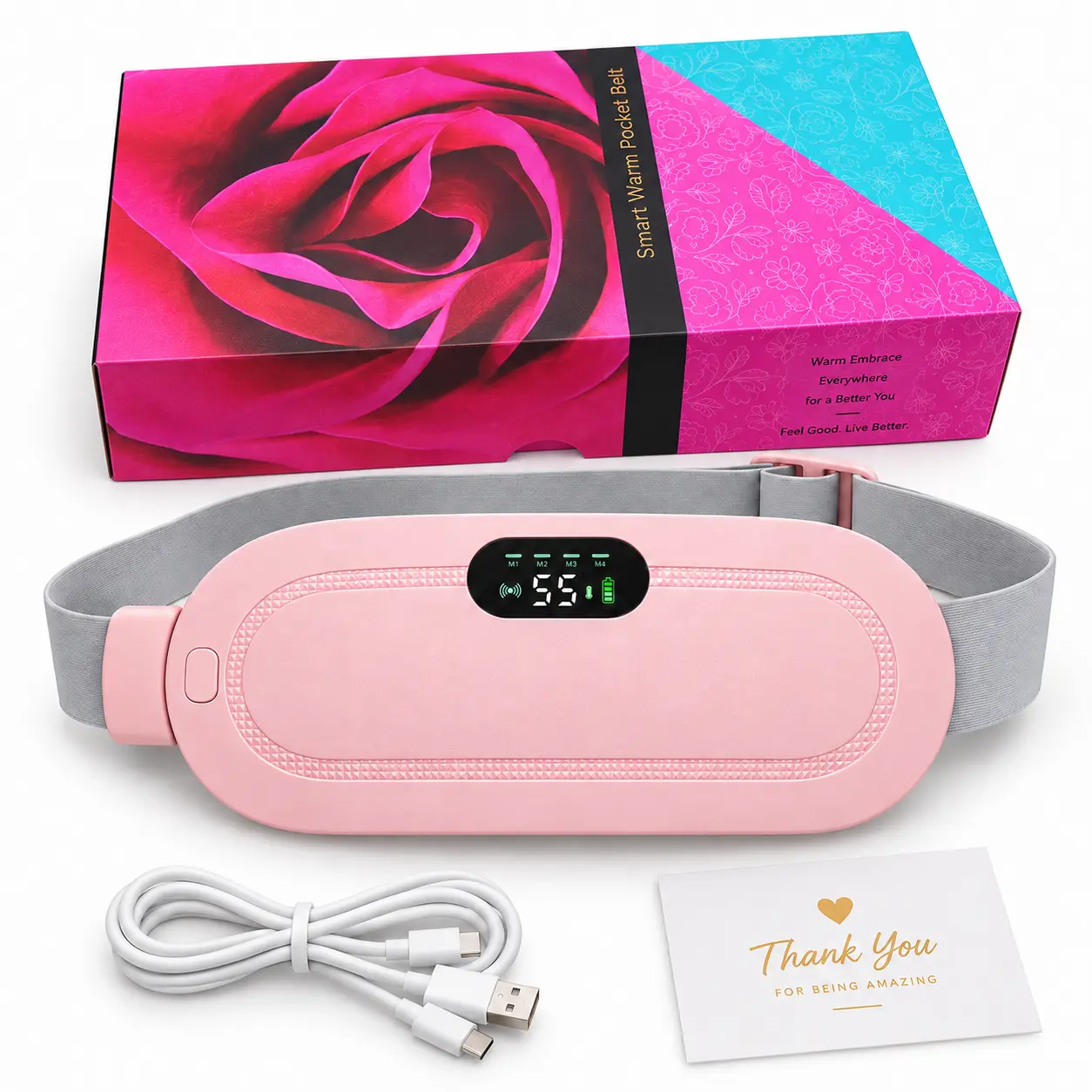 Portable Cordless Heating Pad Cramps: 3 Heating Levels 4 Massage Modes, 3S Fast Heating, Period Menstrual Electric Heating Pad for Back Pain Relief, Gifts for Women and Girls