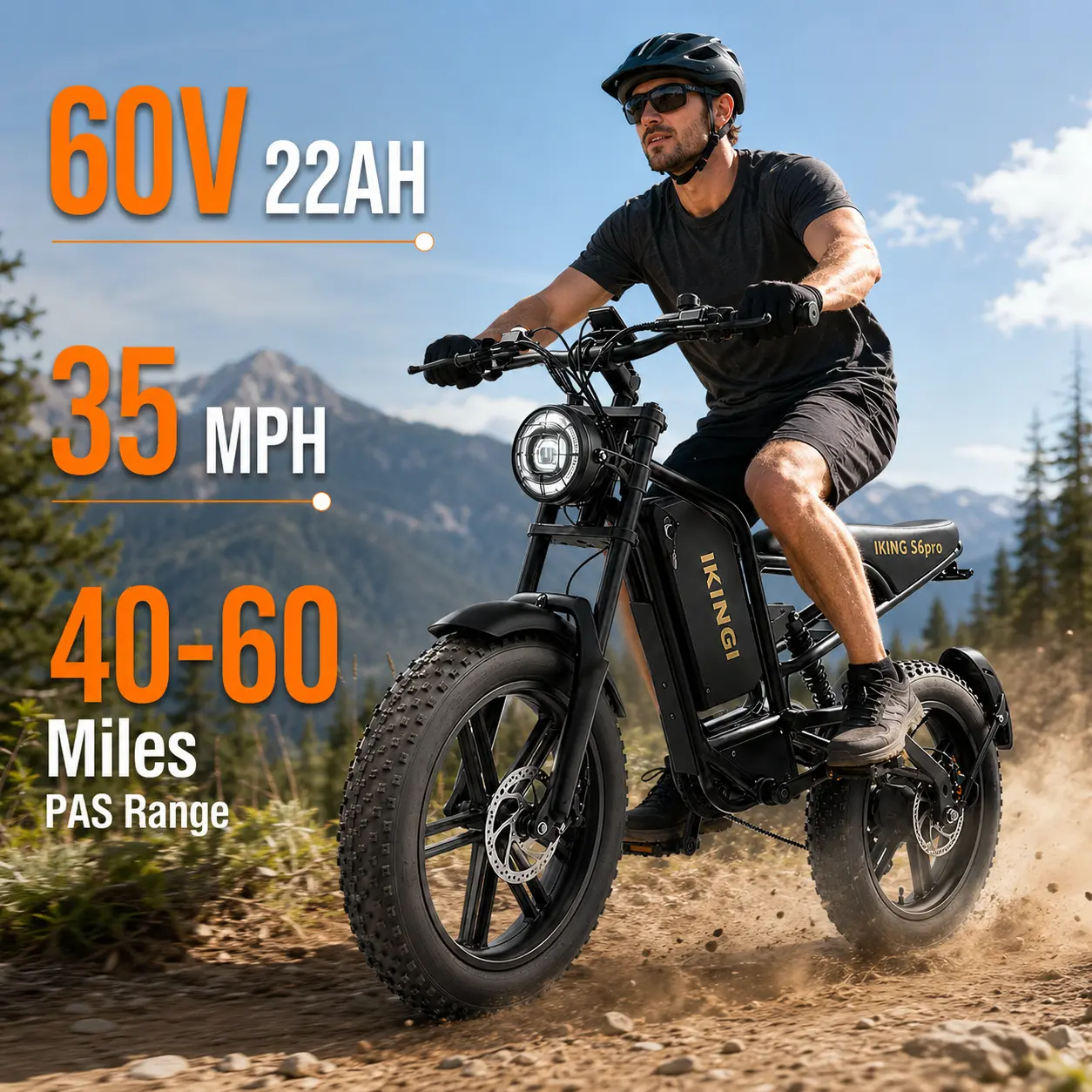 Ebike for Adults - 1500W Peak Power Motor, 60V 22Ah Removable Battery, Up to 35 MPH Speed, 40-60 Mi Assisted Range, 20x4.0-Inch Wide Tires, 7-Speed Drivetrain, 3 Selectable Riding Modes, Sturdy Frame, Commuting Mountain Ebike, Ebikes For Adults