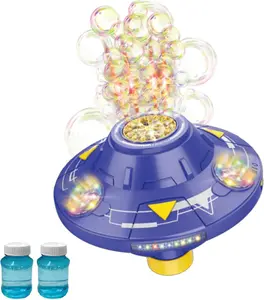 80ml Electric Flying Saucer Automatic Bubble Machine with Rotating Bubble Gun and LED Light for Outdoor Games, Featuring Obstacle-Avoiding Flight Ideal for Disc-Shaped Outdoor Activities, Spring Outings, Easter, and Birthday Parties