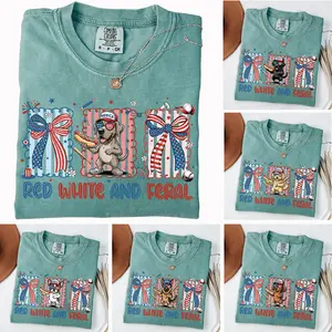 Red White & Feral Dog Tee  50+ Dog Breeds, USA 250 Years Shirt, Cute 4th of July Puppy Shirt, Dog Lover Gift