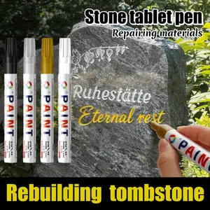 4 PCS Outdoor Tombstone Paint Pen, Waterproof Weather Resistant No Fade Aluminum Body Marker, Fine Tip Headstone Gravestone Touch Up Pen for Stone Lettering Engraving