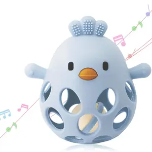 Colorful Silicone Chicken Chew Toy with Bell, Perfect Handle for Toddlers and Infants, Multiple Colors Available, Sensory Play Toy