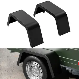 GARVEE Heavy Duty Steel Diamond Plate Trailer Fenders - 2 Pack for Single Axle Trailers, Perfect Fit for 14"-16" Wheel Tires, Ideal for Car Hauler, Cargo, Utility, and Landscape Trailers in Black and Silver.