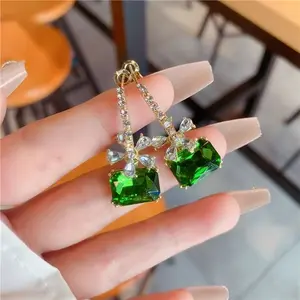 LisiZen Green Crystal Flower Hoop Earrings for Women, 925 Silver Needle Jewelry, Luxury Chic Statement Sparkling Design DZEH1866 Standout Accessory Elevate Your Style