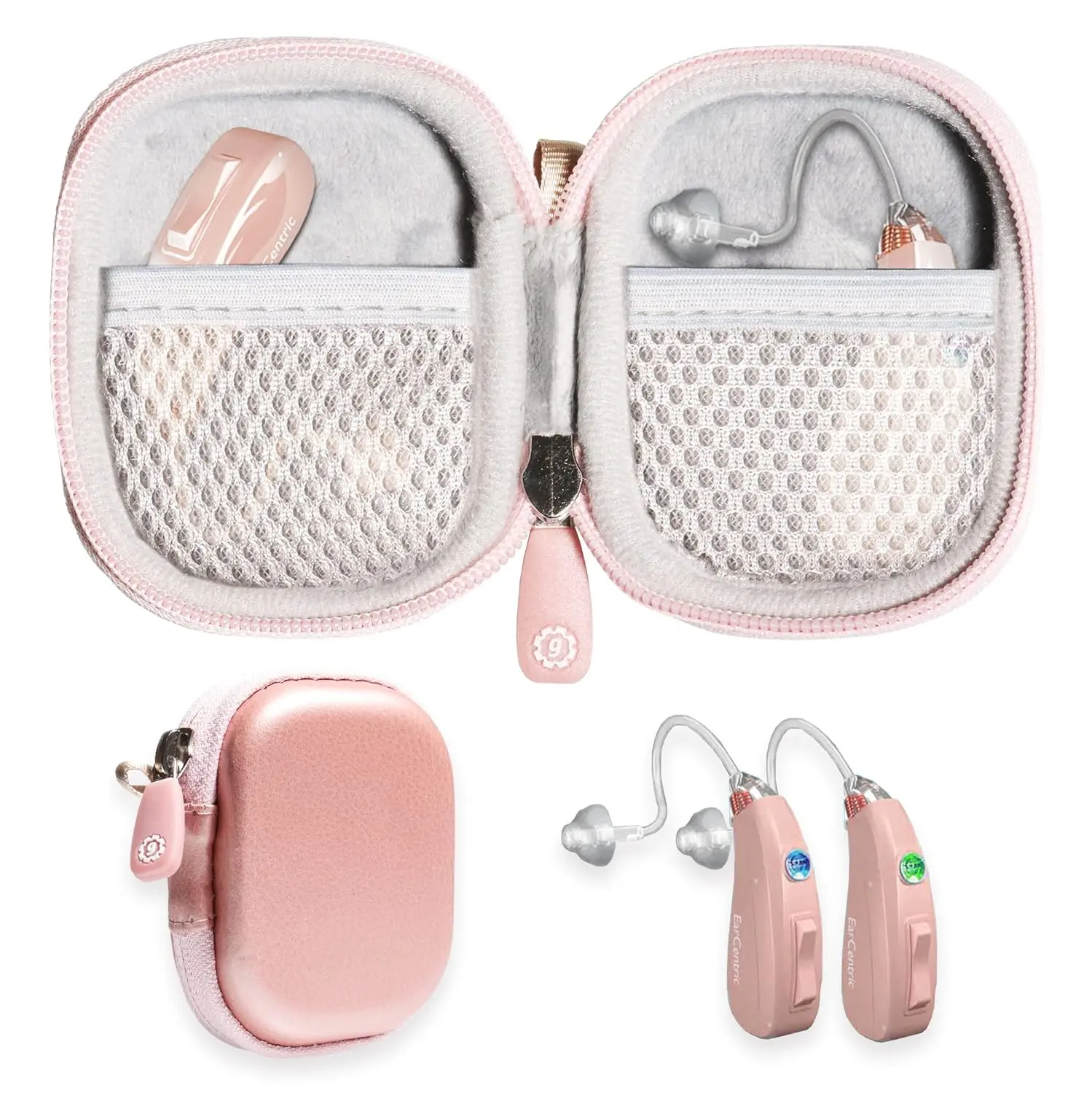 Premium Hearing Aid Case - Rose Gold Protective Storage