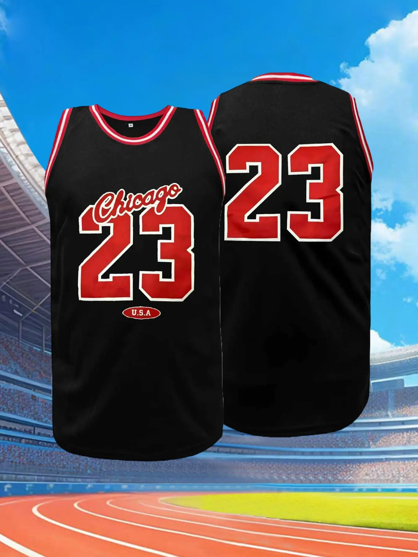 Chicago #23 Black Embroidered Basketball Jersey, V Neck Loose Fit Breathable Vest, Suitable for Outdoor Sports & Casual Wear, Stylish Jersey, Sleeveless Jersey, Embroidery Sportswear, Sports Clothing