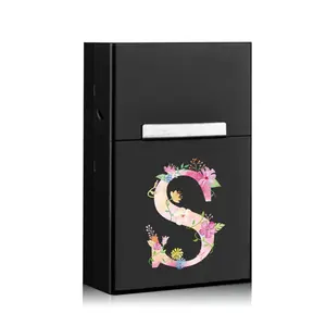 Letter Pattern Cigarette Case, Portable Metal Cigarette Case, Storage Box Holder with Magnetic Buckle, Slim Cigar Storage Container, Lighter, Flowers, Mini, Lighter Accessories