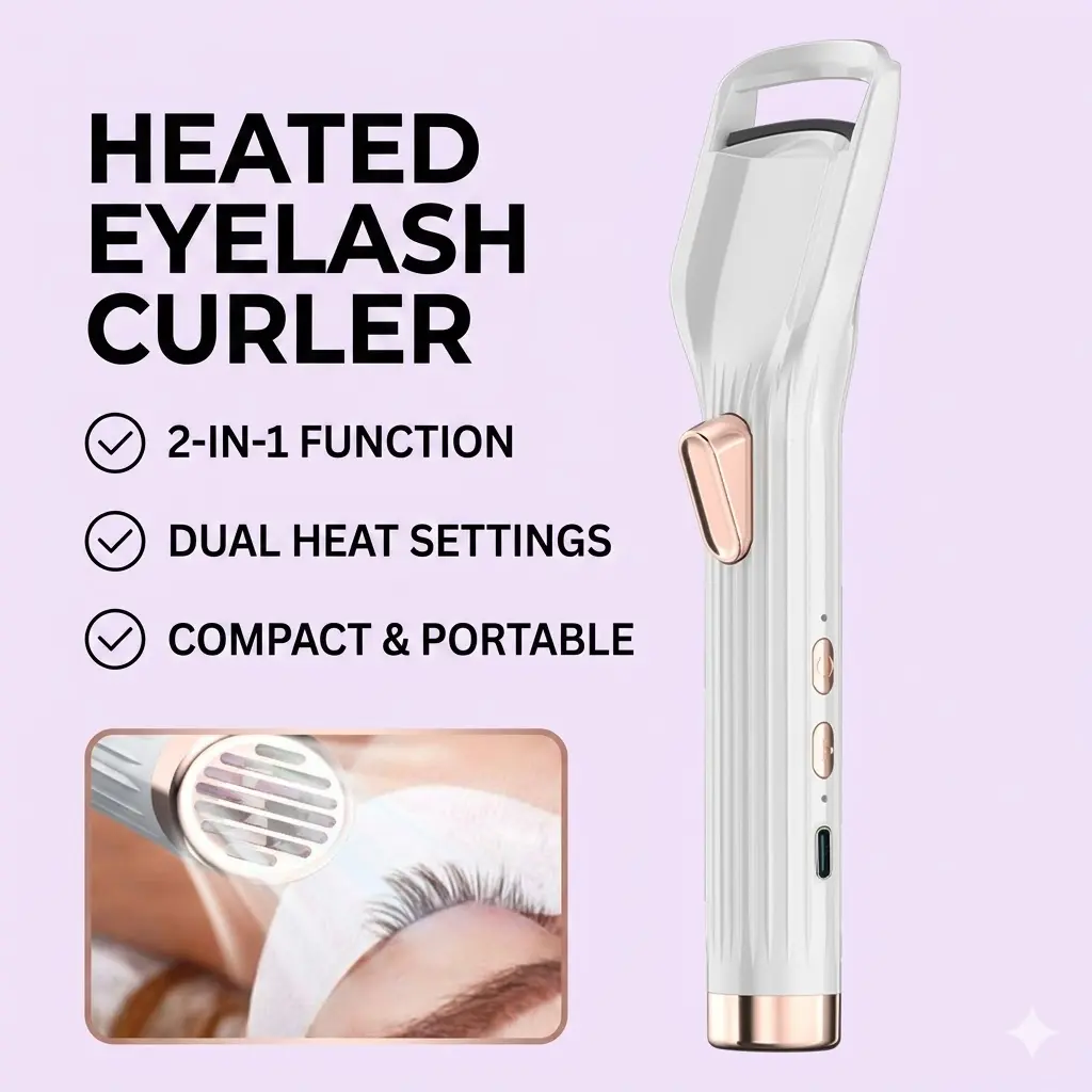Heated Eyelash Curler Premium, Two-in-one design integrates multiple lash styling functions