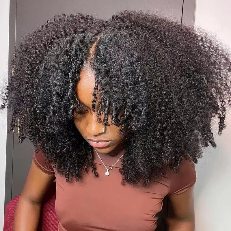 Seeget Afro Kinky Curly V Part Human Hair Wig Brazilian Human Hair Wigs For Black Women Cheap Full Machine Made Wig 180% 250%