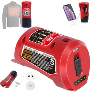 M12 Battery Charger with type-c Port & DC 12V Outlet,Battery Adapter for Milwaukee Heated Jacket lithium battery compatible milwaukee tools