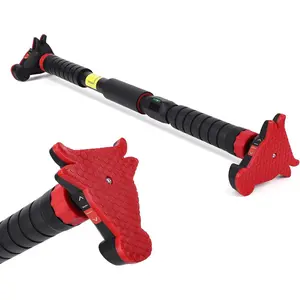Adjustable Doorway Pull Up Bar with Built-in Level, No-Screw Installation Chin Up Bar for Home Gym, 440LBS Heavy Duty Strength Training Bar for Adults & Kids, Fits 28"-37" Door Frame, Multi-Purpose Fitness Station, Black-Red