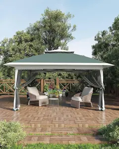13x13 Ft Outdoor Gazebo with Mosquito Netting – Double Roof Canopy Tent with Sturdy Steel Frame, Waterproof Cover & Portable Roller Bag – for Garden, Camping, Picnic & Outdoor Events – Khaki