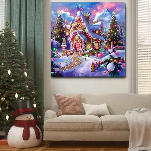 Large Unframed Round Diamond Painting Kit, 5D Acrylic Gem Art for Beginners, Beginner Friendly, Festive Gingerbread House Home Decor, Round Design