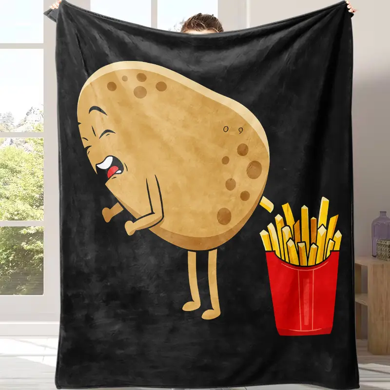 Sale!Fun French Fry Pattern Blanket, Warm Comfortable Lightweight Blanket ，A warm nap blanket，Applicable throughout the four seasons，Suitable for use in offices, sofas, and travel settings, etc.A gift suitable for fans, friends, children and parents summe