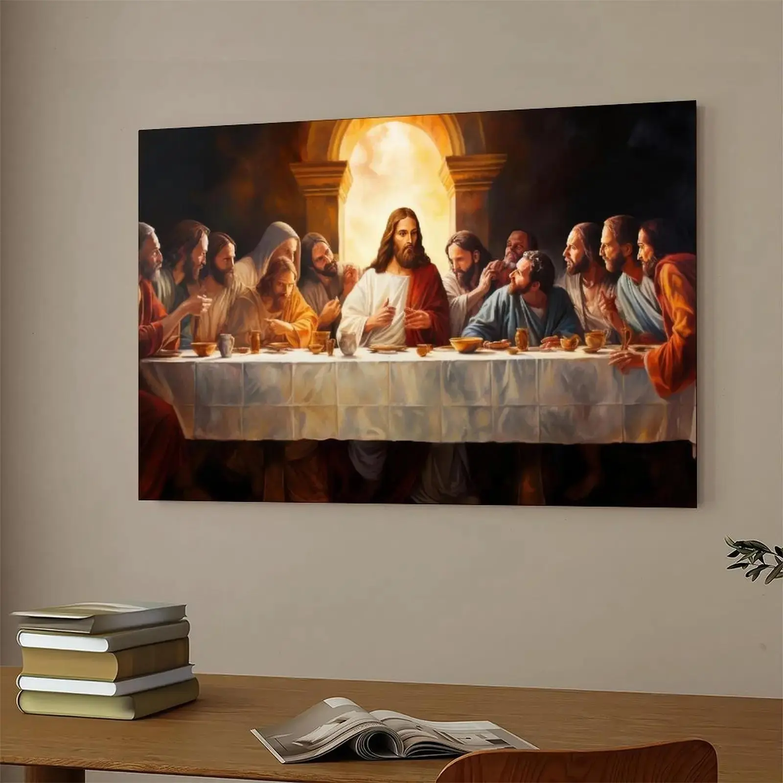 1-Piece Creative Design Print Last Supper Canvas Wall Art - Jesus and Disciples Religious Image, Aesthetic Christian Home Decor, Living Room Bedroom Gift (Home Supplies), One-Piece