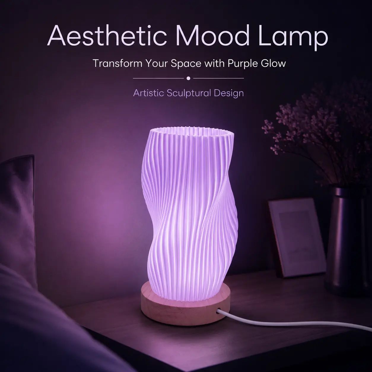 Purple Ambient Dimmable LED Bedside Table Lamp - Decorative Lights, Dimmable Mood Light, Home Decoration Lamp for Bedroom, Dorm Room TikTok Shop Back to School, Bedside Table Lamps