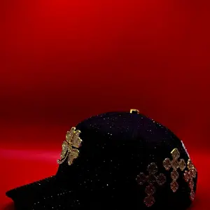 Van Cleef Clover Black Cap with Gold Clover Embellishment plated and Swarovski Detailing