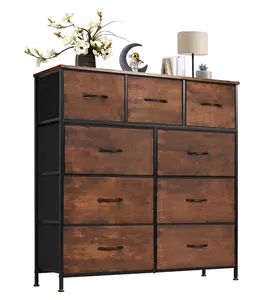 Fabric 9-Drawer Organizer, Multi-Use Storage Dresser for Home, Office & Entryway, Rustic Brown
