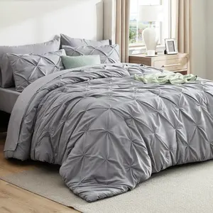 7-Piece Grey Queen Bed Comforter Set - Pintuck Pinch Pleat All-Season Bedding Set, Soft Complete Queen Bedding with Sheets, Pillowcases and Shams, Ideal for Gifting, Bedding Sets