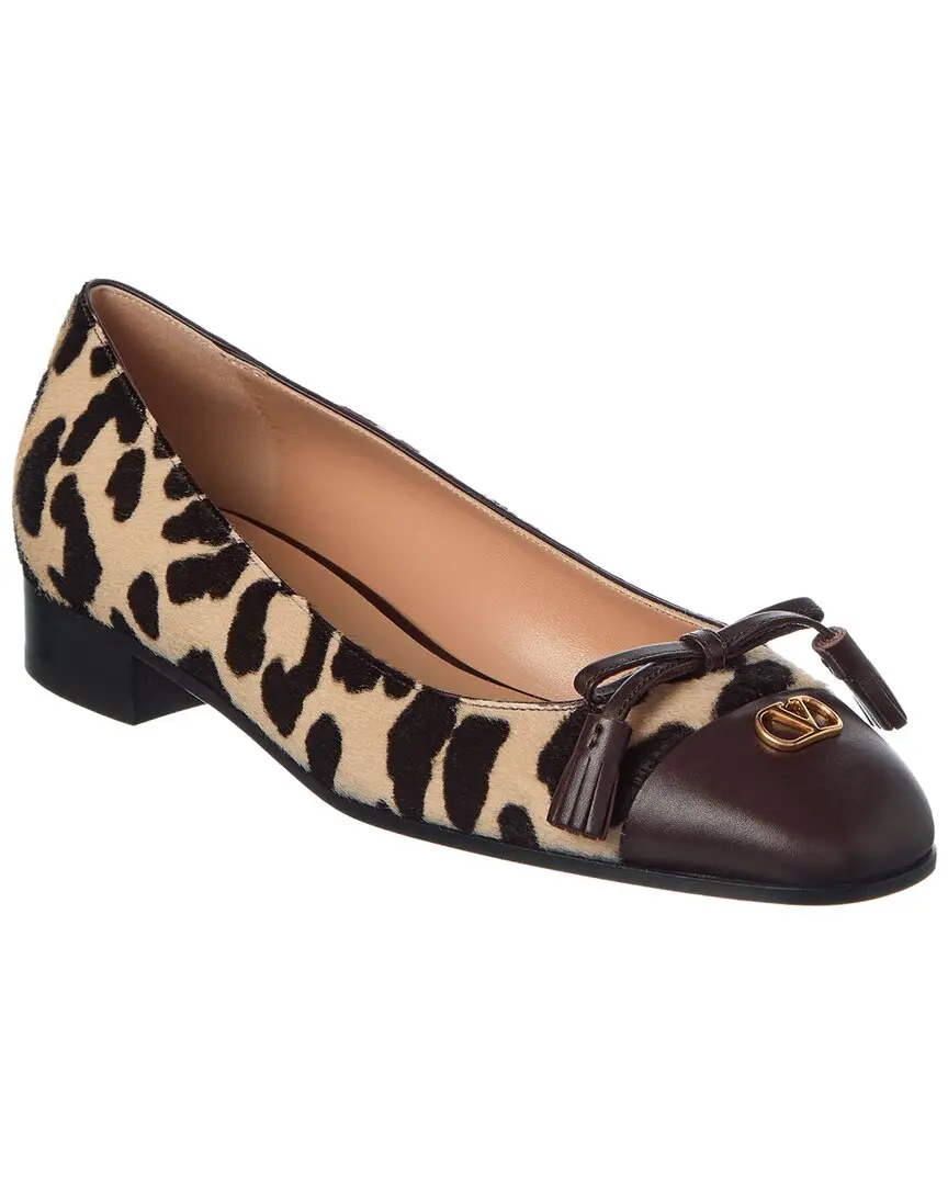 Valentino VLogo 25 Valet Du Roi Leather & Haircalf Ballerina Flat