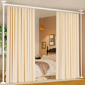 Room Divider for Room Separation, Tension Curtain Rods No Drilling, 4-10ft(H) 28-70inch(W) Adjustable Temporary Privacy Wall Divider, Heavy Duty Freestanding Space Partition Separator, White