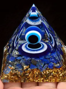 1 piece of natural crystal fragment lapis lazuli gemstone, evil eye orgonite pyramid, devil's eye resin pyramid, aura home decoration, Crystal Decorative Stones, Gemstone Decorated, Gemstones and Crystals, Crystal Ornaments